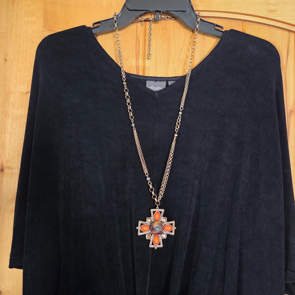 Chico's Medieval Style Goldtone Large Cross Pendant Necklace